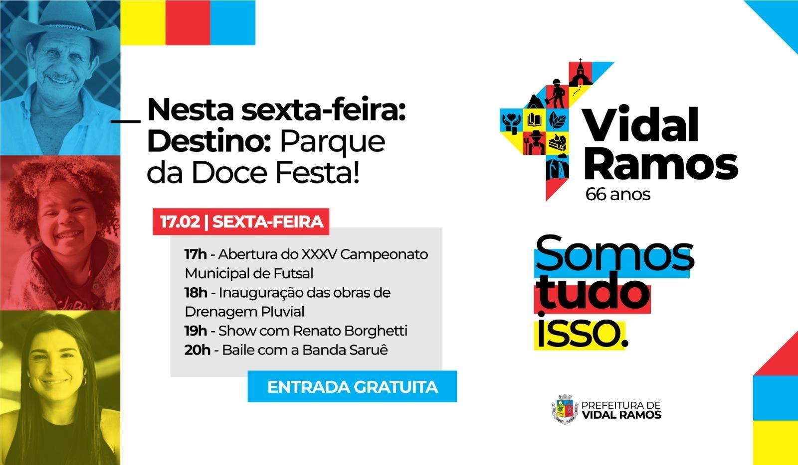 Município de Vidal Ramos celebra 66 anos nesta sexta-feira (17); Festividades da semana do aniversário seguem até domingo (19)