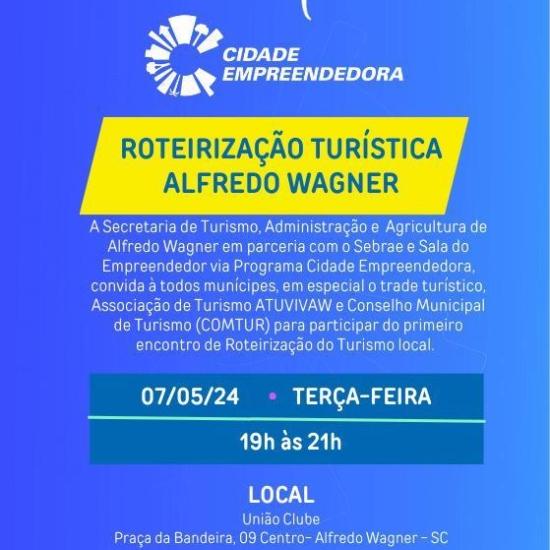 Na próxima terça-feira em Alfredo Wagner será realizada a roteirização turística do município