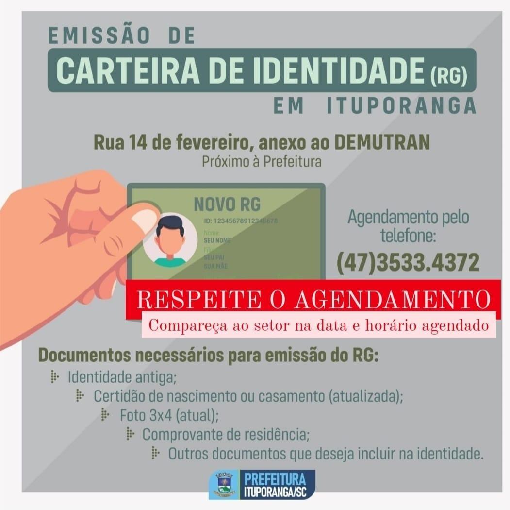 Não comparecimento depois do agendamento prejudica atendimento na emissão de RG em Ituporanga