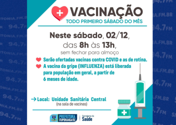 Neste sábado (02) tem vacinação na Unidade Sanitária Central de Ituporanga