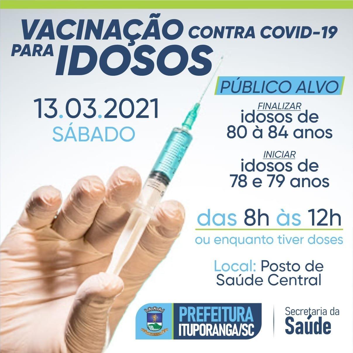 Neste sábado (13) tem campanha de vacinação contra a Covid-19 para idosos em Ituporanga, público de 78 a 84 anos