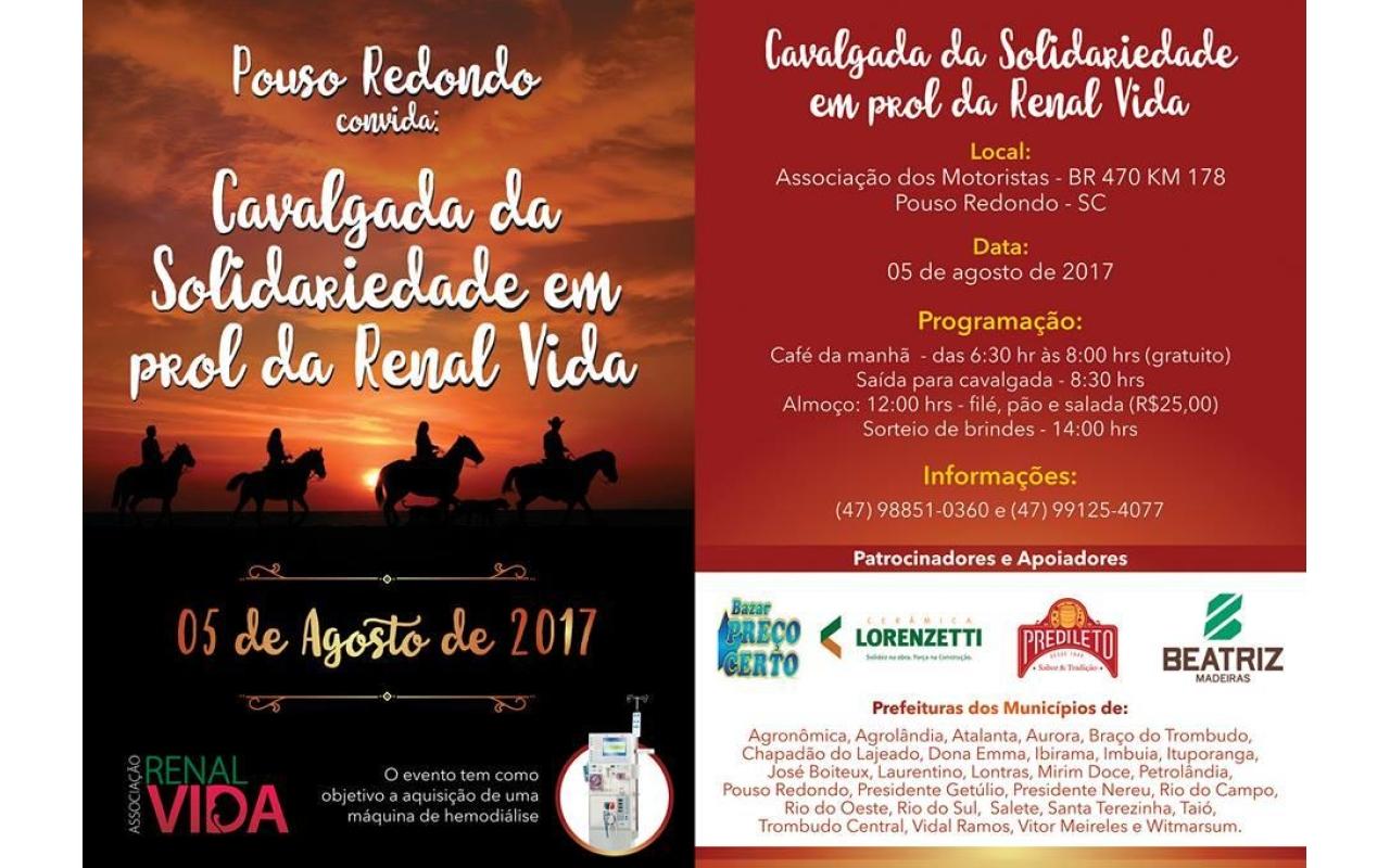 Cavalgada da Solidariedade em prol da Associação Renal Vida será realizada em Pouso Redondo