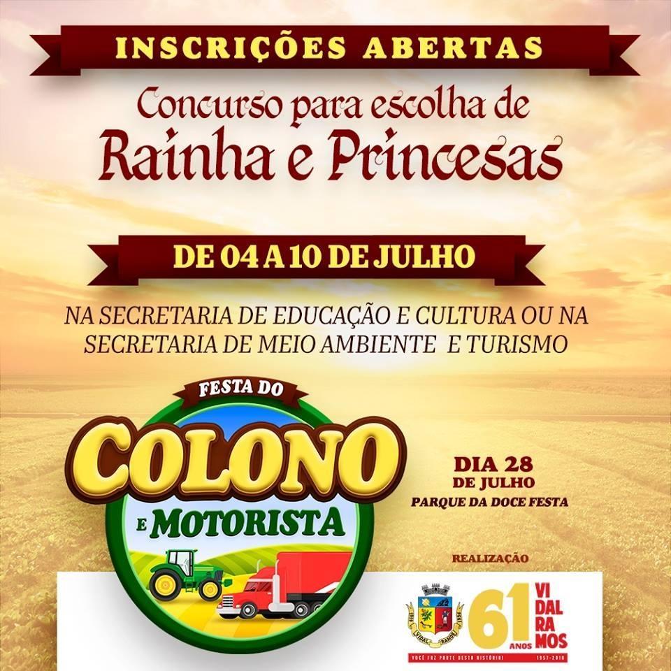 Vidal Ramos abre inscrições para escolha da rainha da Festa do Colono e Motorista