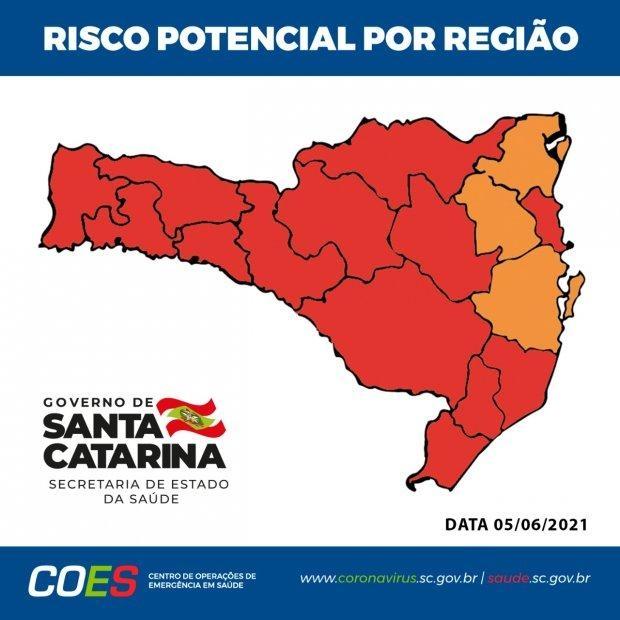 Novo mapa de risco de SC mostra redução no número de regiões em nível gravíssimo 