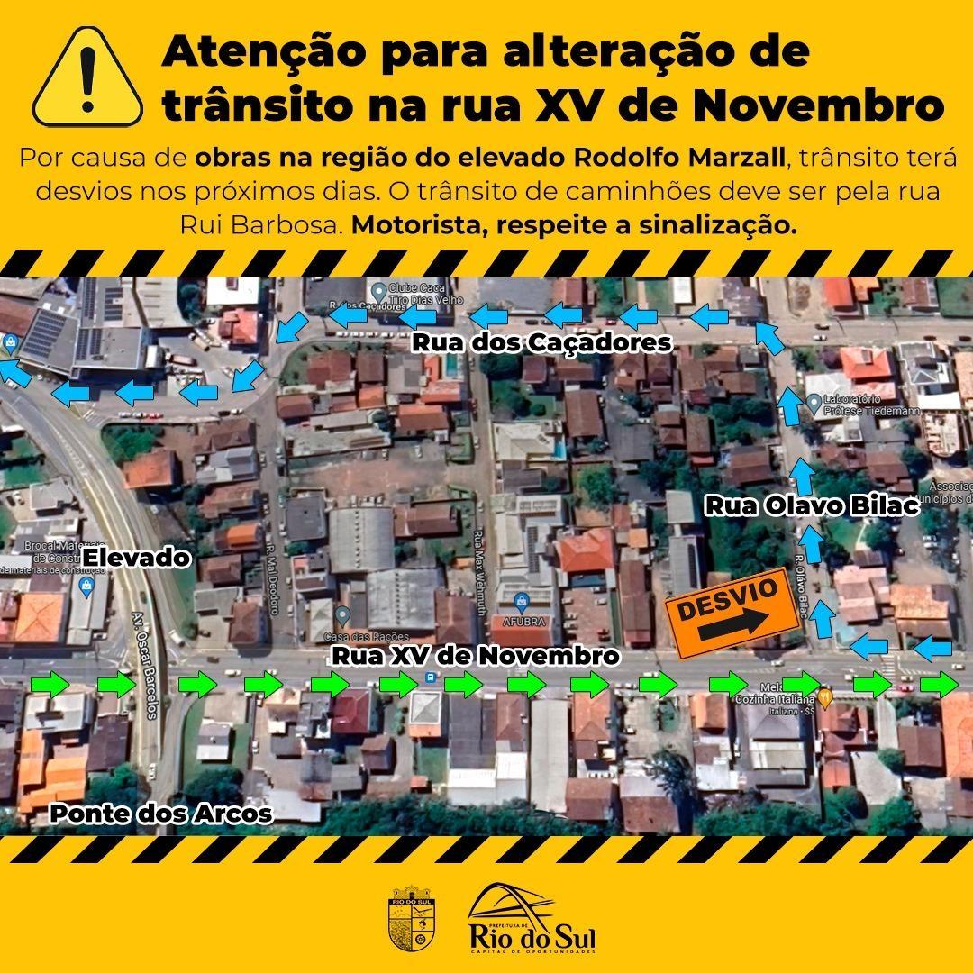 Obra na Rua XV de Novembro em Rio do Sul vai mudar o trânsito em várias ruas