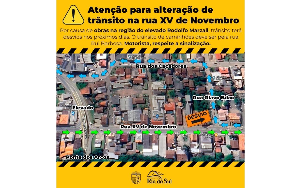 Obra na Rua XV de Novembro em Rio do Sul vai mudar o trânsito em várias ruas