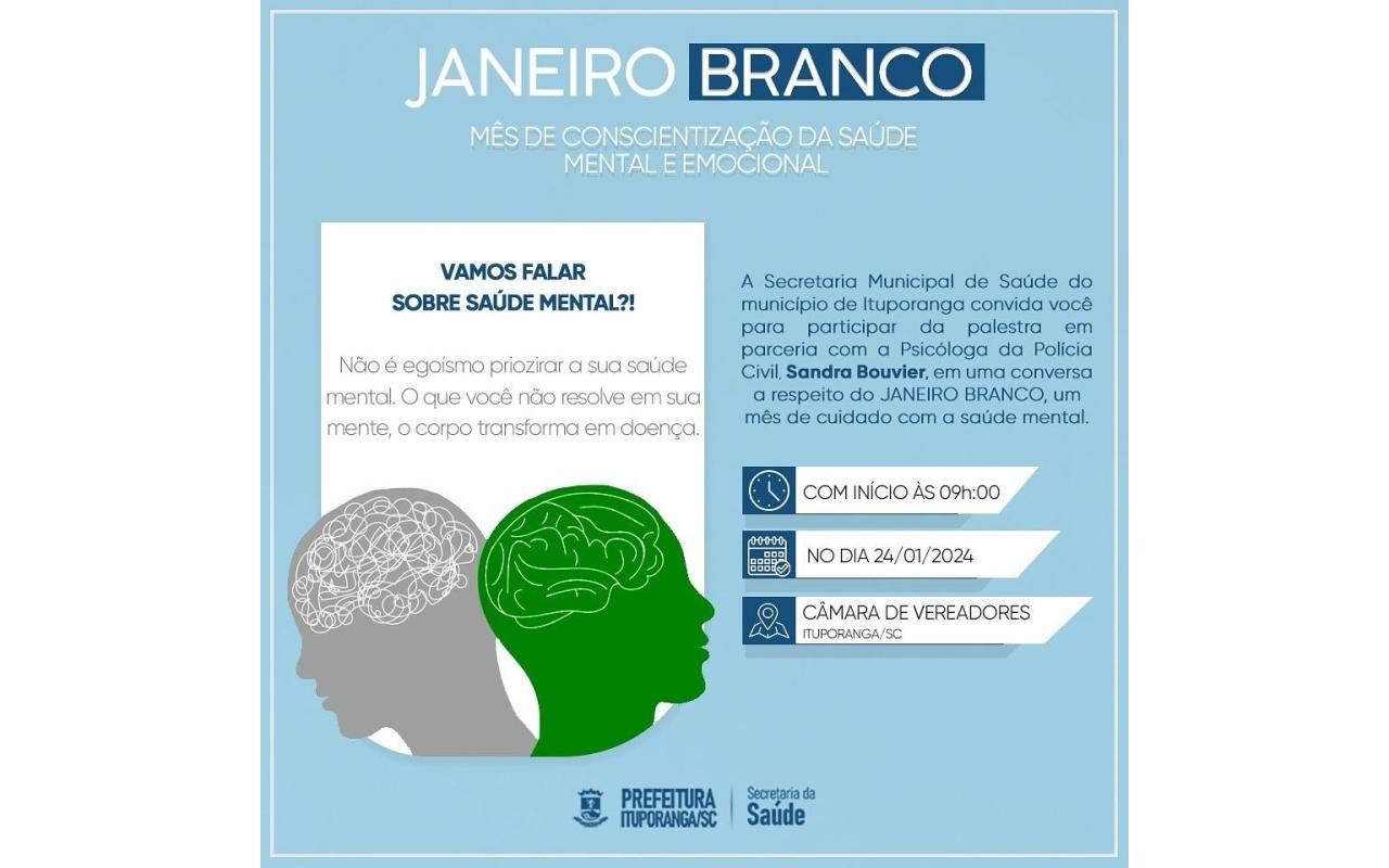 Palestra em Ituporanga vai abordar sobre o cuidado com a saúde mental