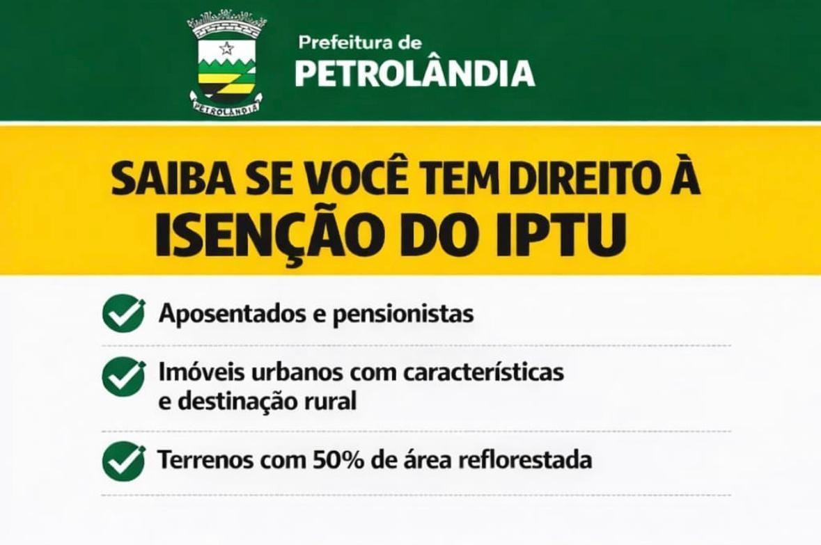 Petrolandenses já podem solicitar a isenção do IPTU 2026