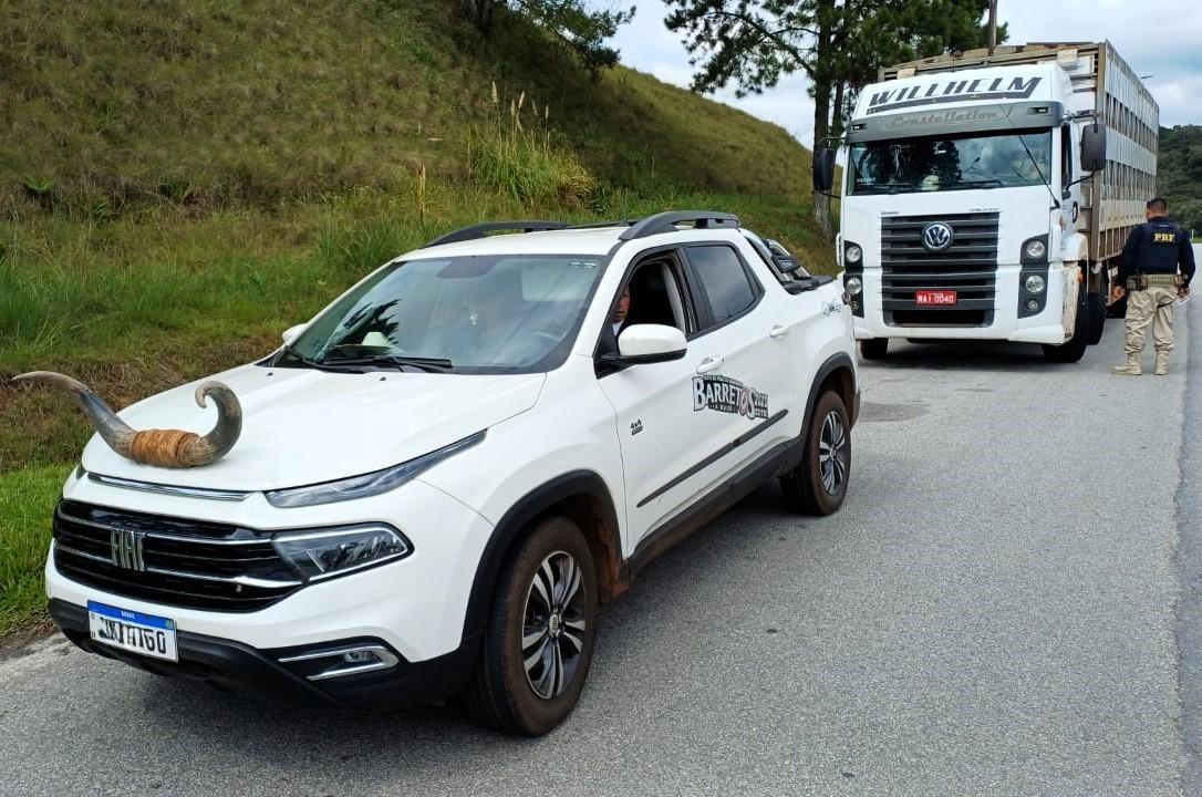 Picape com “chifre de boi” no capô é flagrada pela PRF na BR-282