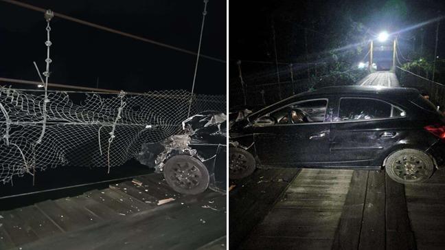 Ponte pênsil em Rio do Sul é interditada após carro colidir e romper cabos da estrutura