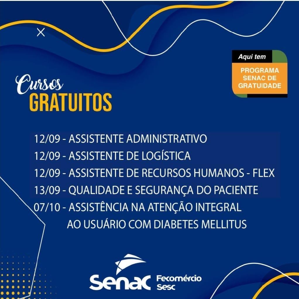 Programa Senac de Gratuidade está com inscrições abertas  para cinco cursos