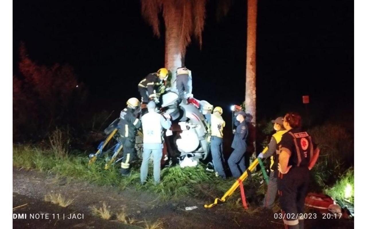 Carro bate em árvore e quatro pessoas morrem em acidente na BR-470