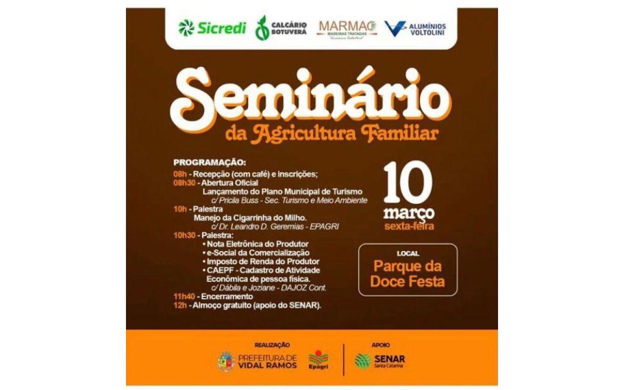 Seminário da agricultura será realizado dentro da Doce Festa em Vidal Ramos