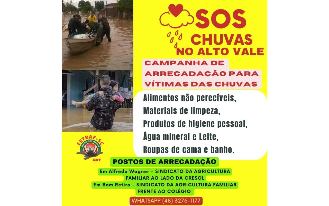Sindicato De Alfredo Wagner é ponto de arrecadação de donativos para atingidos pelas enchentes