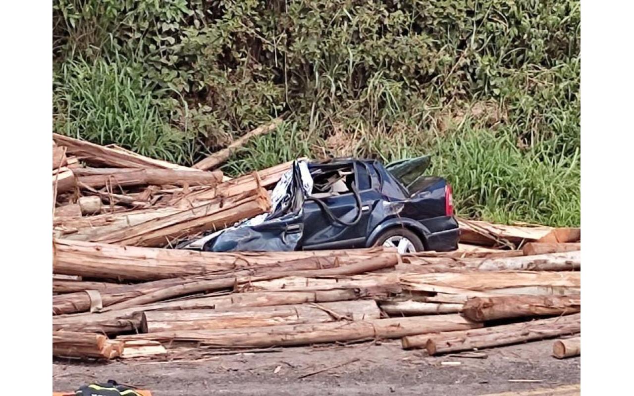 Toras de madeira caem em cima de carro e matam motorista no Vale do Itajaí