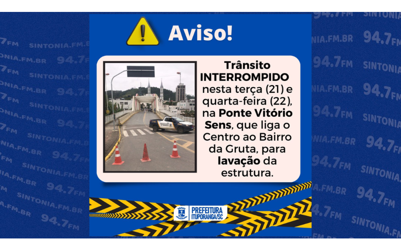 Trânsito é interrompido na Ponte Vitório Sens em Ituporanga