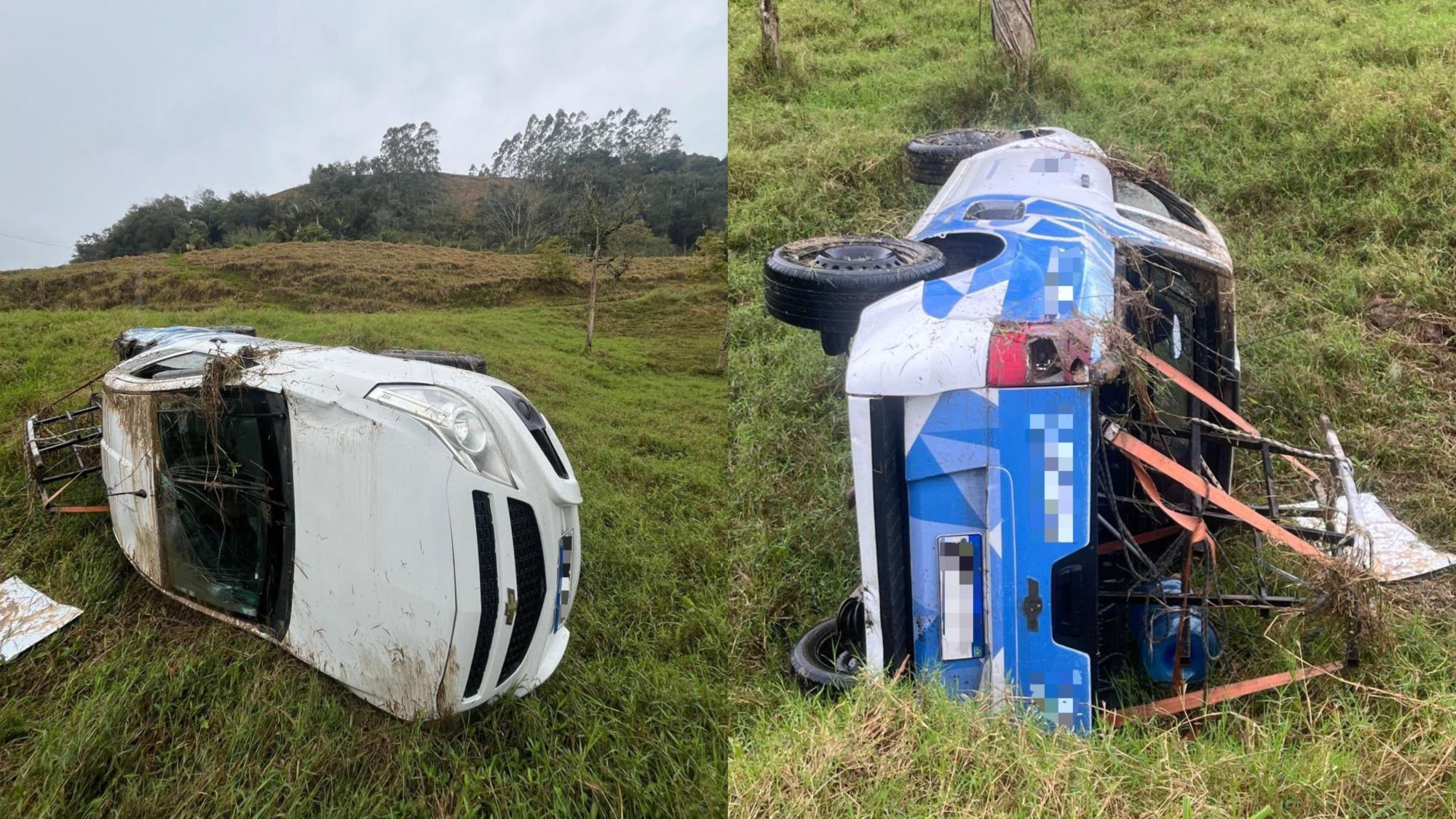 Veículo capota após saída de pista em Trombudo Central