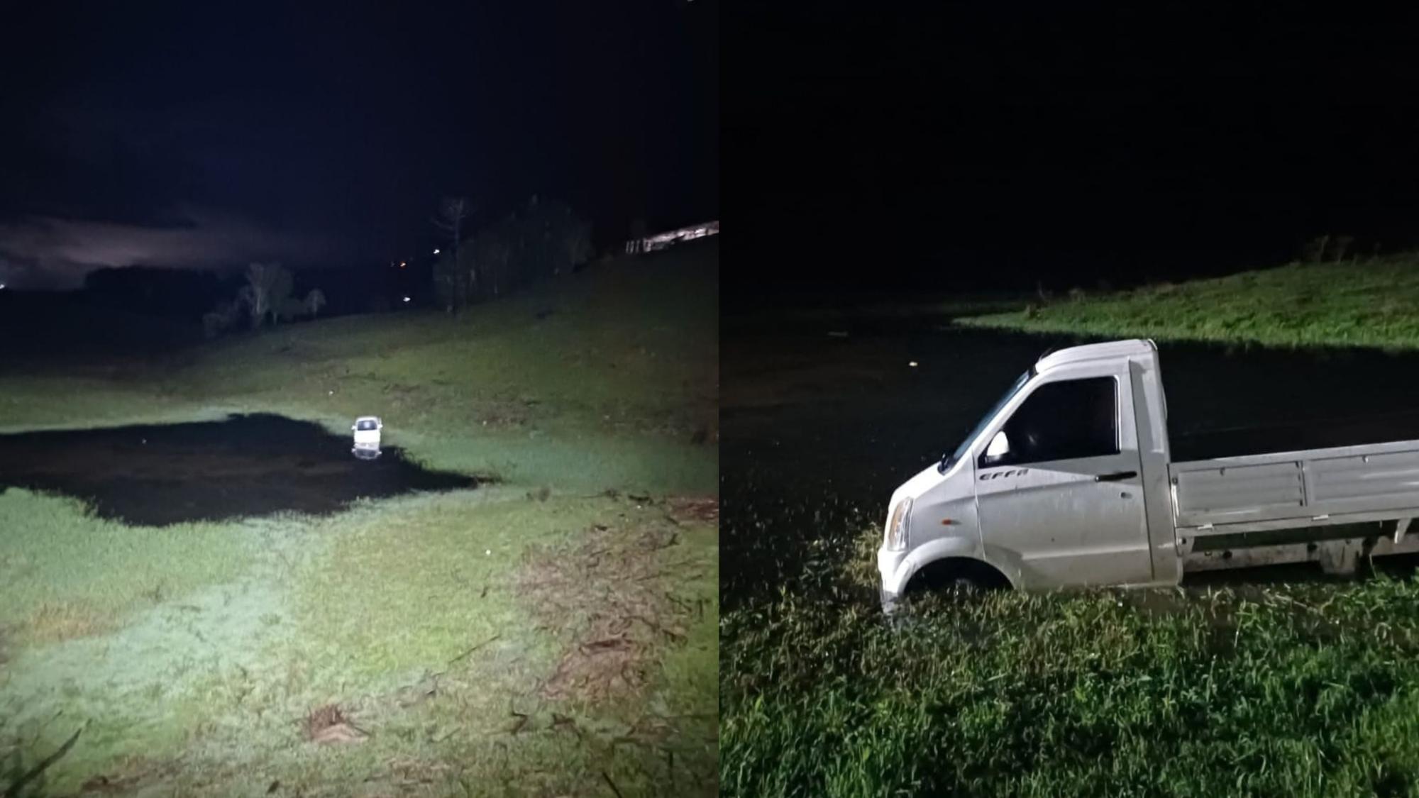 Veículo sai da pista e cai em lago em Taió