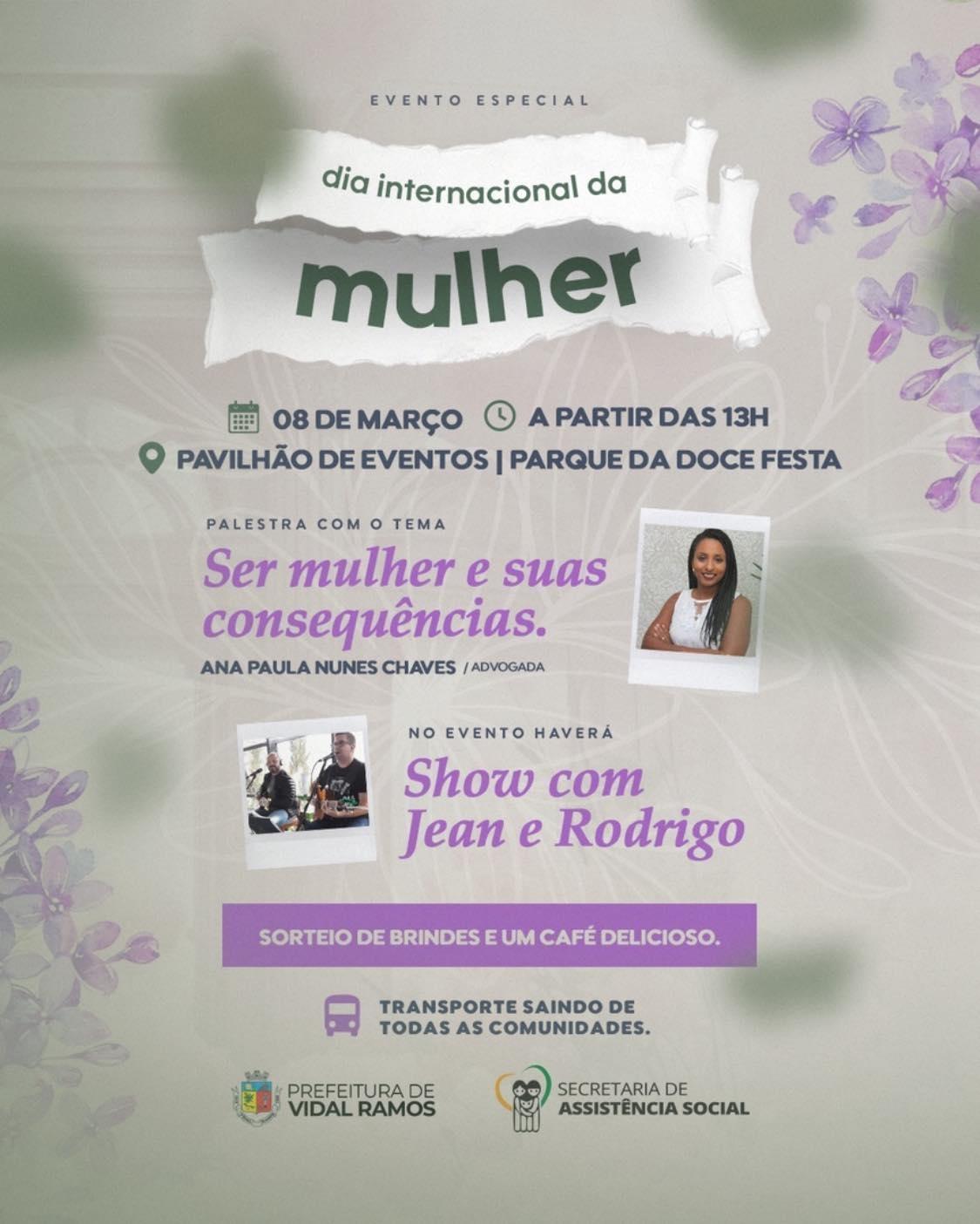 Vidal Ramos promove evento especial para o Dia Internacional da Mulher neste sábado (08)